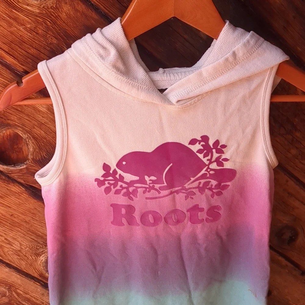 Roots Dress Ombre Pink White Blue Hooded Sleeveless Cotton Terry Large - Picture 4 of 8